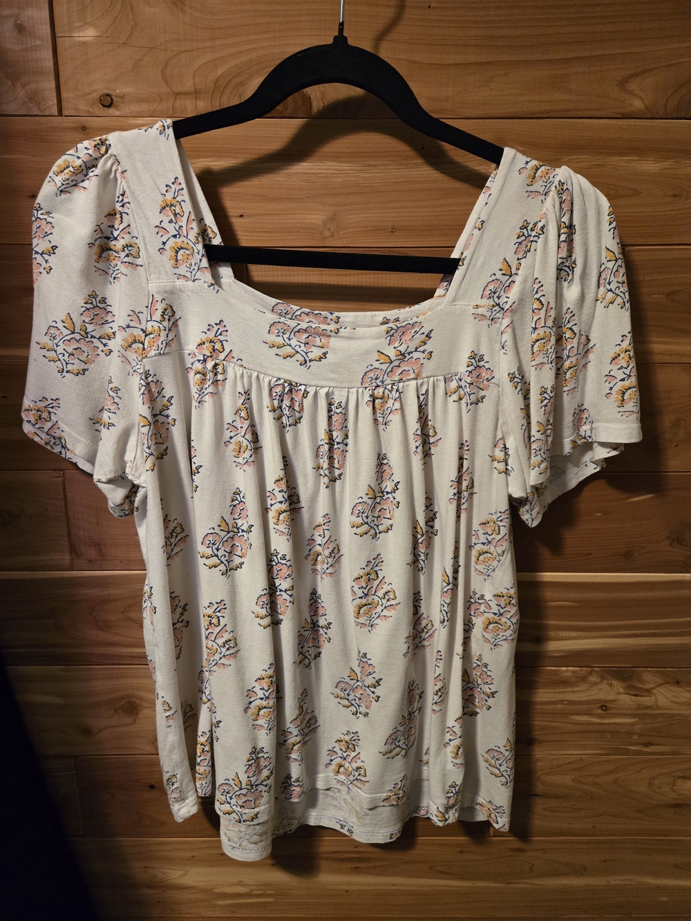 Lucky Brand Cream Floral Square-Neck Peasant Top Medium
